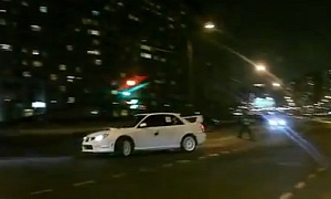 Subaru WRX STI Drifting in Moscow Traffic with Cheeky Girlfriend