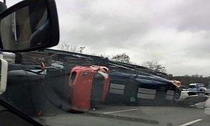 Supercar-Loaded Truck Flips in France, Exotics Get Seriously Damaged