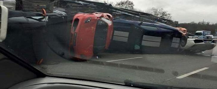 Supercar-Loaded Truck Flips in France