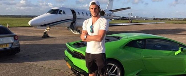 Gareth Bale next to a rented Lamborghini