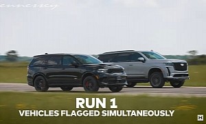 Supercharged Cadillac Escalade-V Drags Tuned Durango Hellcat; It's Not Even Close