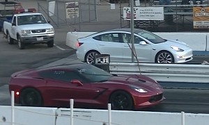 Supercharged Corvette C7 Races Tesla Model 3 Performance and It’s an Absolute Blood Bath