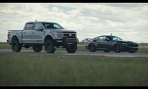Supercharged Hennessey F-150 Races 2024 Ford Mustang Dark Horse, Annihilation Follows