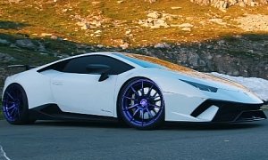 Supercharged Lamborghini Huracan Performante Rides on Purple Wheels