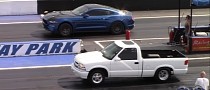 Supercharged Mustang Drag Races Chevy S-10, Old 'Maro, LUV Truck in Narrow Spanking