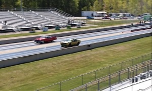 Supercharged V8-Swapped 1959 Cadillac Drag Races Widebody Dodge Challenger