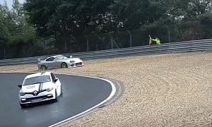 Supra Gets Stuck in Nurburgring Gravel Trap while Trying to Help Totaled Clio RS