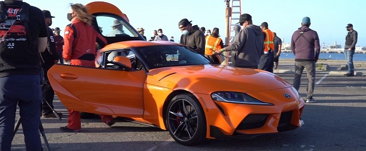 Toyota Supra Jumps into cardboard boxes