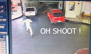 Surveillance Camera Catches Valet Crashing Client's Car