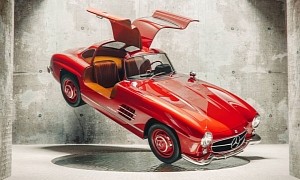 Suspended Mercedes-Benz 300 SL Gullwing Looks Like It's Flying in Vivid Render