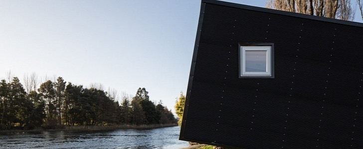 The Riverside Cabin is a tilted tiny home built in Chile