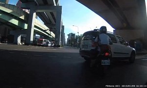 SUV Hits Scooter and Flees, Fellow Rider Chases and Catches Criminal