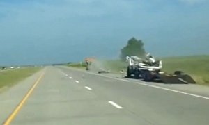 SUV Hits Trailer Ramp, Goes Airborne in Crazy Kansas Crash
