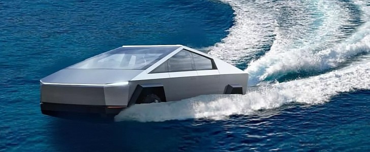 Tesla Cybertruck boat meme rendering by andras.s.veres