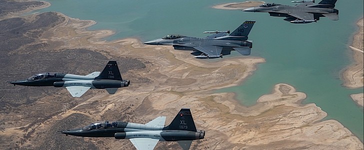 T-38 Talons and F-16 Fighting Falcons