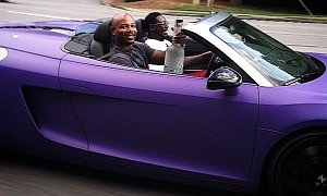 T-Pain Drives Purple Audi R8 While His Cousin Holds Bottle of Belvedere Vodka