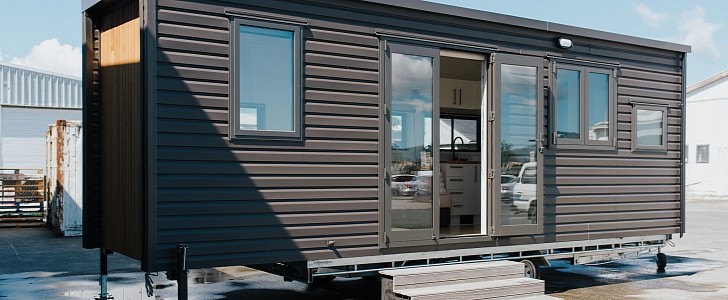 The Tadpole is a custom (tiny) guest house that is also a car transporter