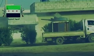 Tank Turret on the Back of a Truck Shows Ghetto Side of Syrian War