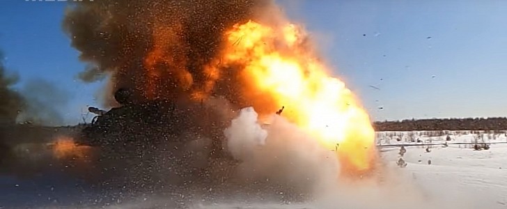 Tanks are destroyed instantly, during missile attack demonstration.