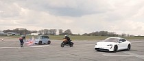 Taycan Turbo S vs. LiveWire Drag Race Gets “Photobombed” by 28-MPH Citroen Ami