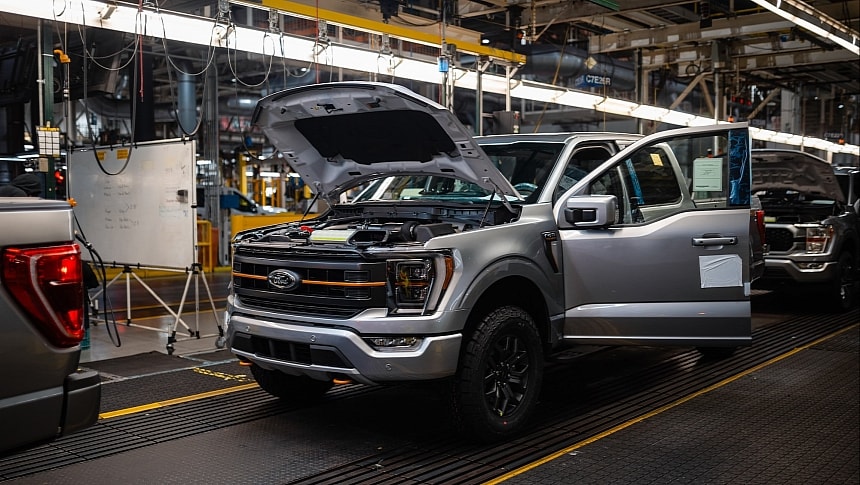 Thieves stole ten Ford trucks from the factory