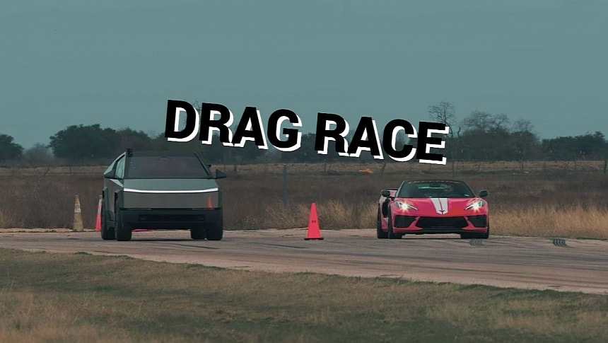 Supercharged Corvette drag races Tesla Cybertruck