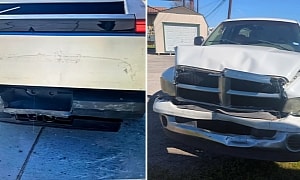 Tesla Cybertruck Gets Rear-Ended by Dodge Ram Pickup Truck, Barely Notices