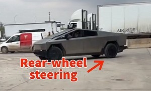 Tesla Cybertruck Shows Off Rear-Wheel Steering, Motorized Tonneau Cover in Action