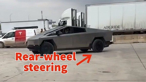 Tesla Cybertruck shows off rear-wheel steering