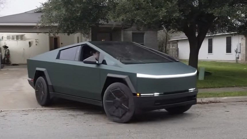 The first Tesla Cybertruck in military green