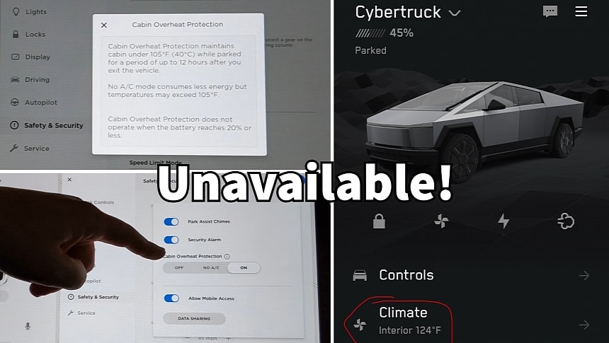 Cabin Overheat Protection unavailable in the Tesla Cybertruck