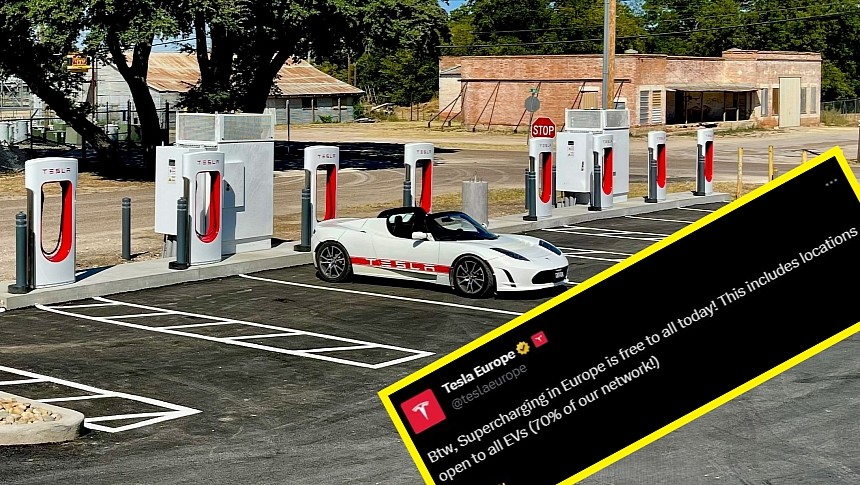 Tesla Roadster at a Supercharger