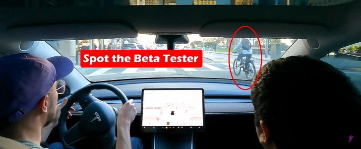 Tesla Model 3 on FSD almost hits cyclist while influencers try to defend it