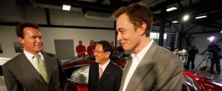 Toyota boss with Elon Musk in 2010