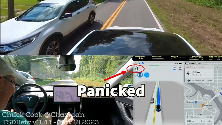 Tesla FSD Beta V11.4.1 panics on narrow roads