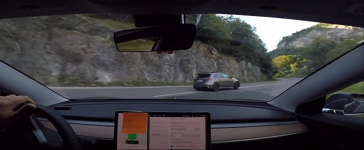 Tesla Model 3 following Mercedes-AMG A 45 S