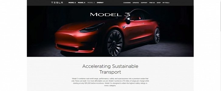 Tesla Model 3 website