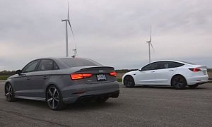 Tesla Model 3 Drag Races Audi RS3, Crushing Victory Follows