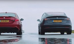 Tesla Model 3 Drag Races Hot Alfa Romeo Giulia QV, Is "A Revelation"