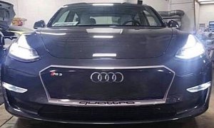 Tesla Model 3 Gets Audi RS3 Grille, Looks Like a Nissan GT-R