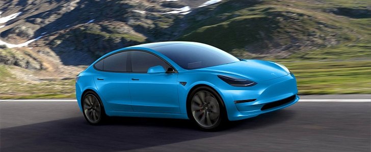 Light blue Tesla Model 3