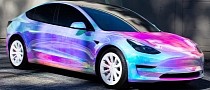 Tesla Model 3 Gets That Unicorn Puke Treatment, Some Might Say It Puts Sexy in Dyslexic