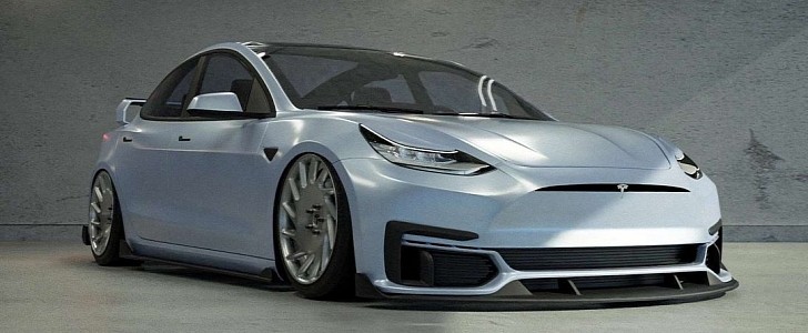 Tesla Model 3 Goes for the Stormtrooper Look with CGI Aero Kit