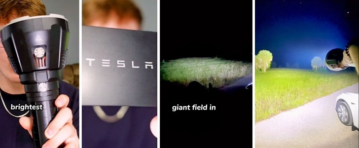 Tesla Model 3 Headlights vs the World's Brightest Flashlight