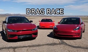 Tesla Model 3 Performance Drag Races Kia EV6 GT, a Wild C5 Corvette Appears