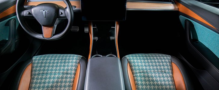 Tesla Model 3 "Plaid" Interior by Vilner Looks Like Vintage Chanel Tweed