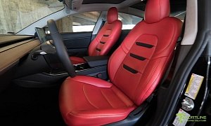 Tesla Model 3 Red Leather Interior by T Sportline Looks like a Murder Scene