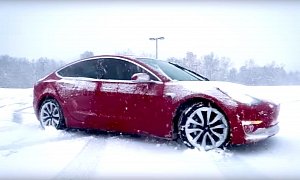 Tesla Model 3 Snow Test on All-Weather Tires Shows Its TC System Is Up for It