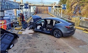 Tesla Model 3 "Suddenly Accelerates" Into a BC Ferries Ramp in Vancouver, Gets Destroyed