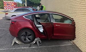 Tesla Model 3 Turns Wrecking Ball, Crashes into Shopping Center Head-on